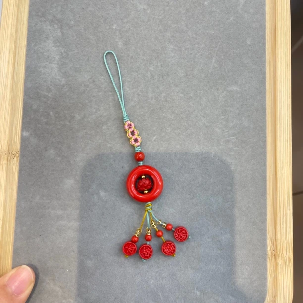 含辰砂工艺品YJ068朱砂平安扣平安喜乐挂件