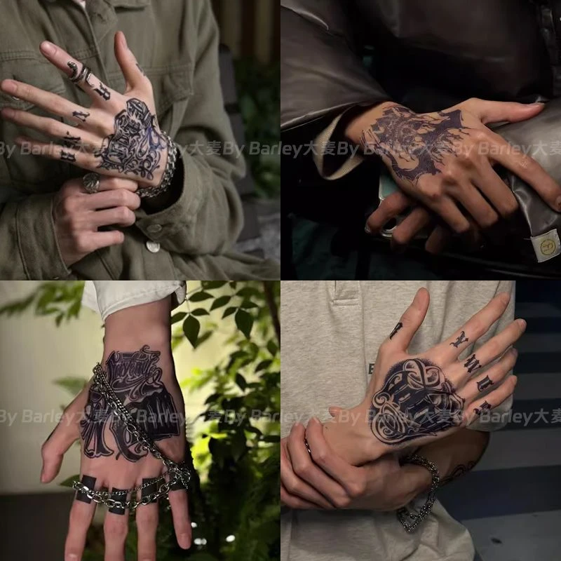 经典酷帅系列草本果汁手背手指图案纹身贴防水防搓持久不反光维持