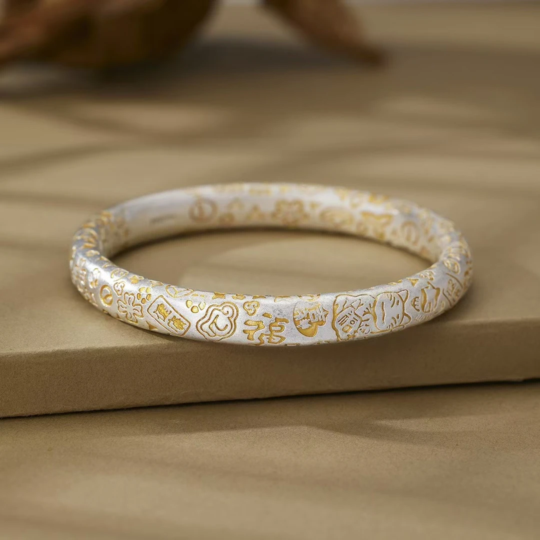 足银手镯 时尚手镯百福吉言 无礼盒)YZ003