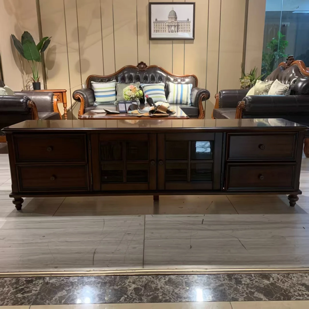 简约轻奢美式乡村核桃木全实木电视柜2米地柜客厅电视柜组合