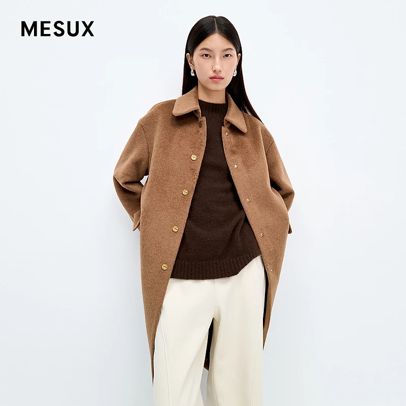 MESUX米岫羊驼毛绵羊毛复古宽松毛呢大衣外套极简风MMWUI308