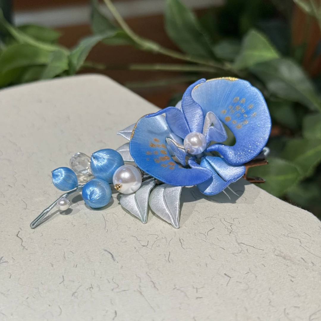 蝴蝶兰缠花边夹 非遗绒花手工艺缠花复古饰品发饰头饰