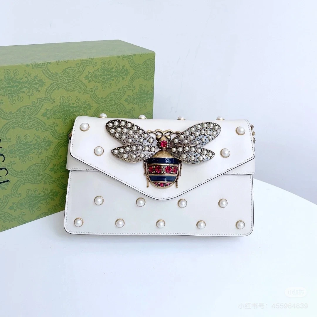 95新 GUCCI/古驰 Gucci玛格丽特皇后蜜蜂珍珠白/AC7283