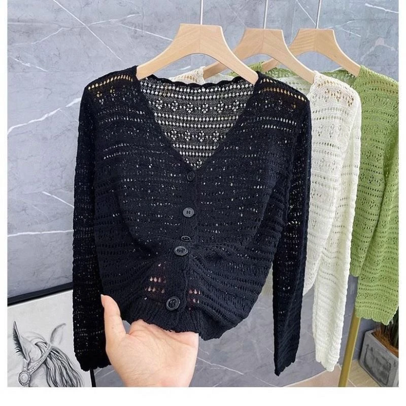 网红2025新款春夏新款镂空防晒薄款针织开衫长袖洋气小众外套上衣