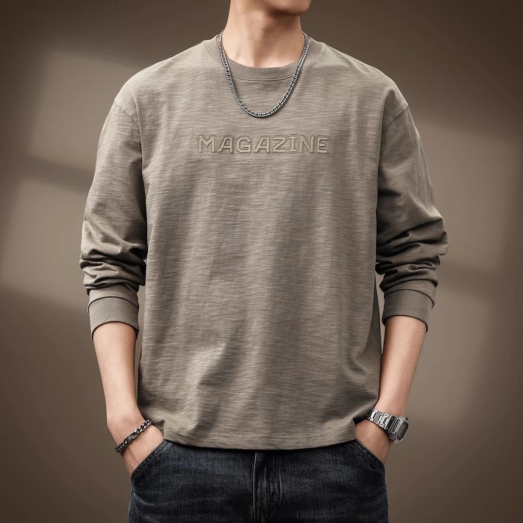 GTRT高端日系复古竹节棉字母刺绣长袖T恤男休闲纯棉