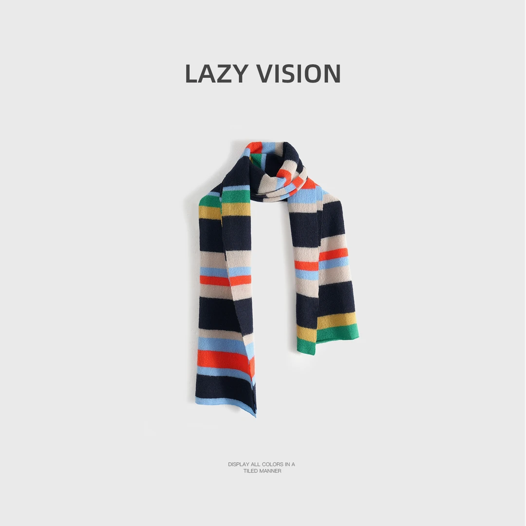 LAZYVISION【彩虹】羊毛针织强缩百搭休闲女士围巾ZMD-34260