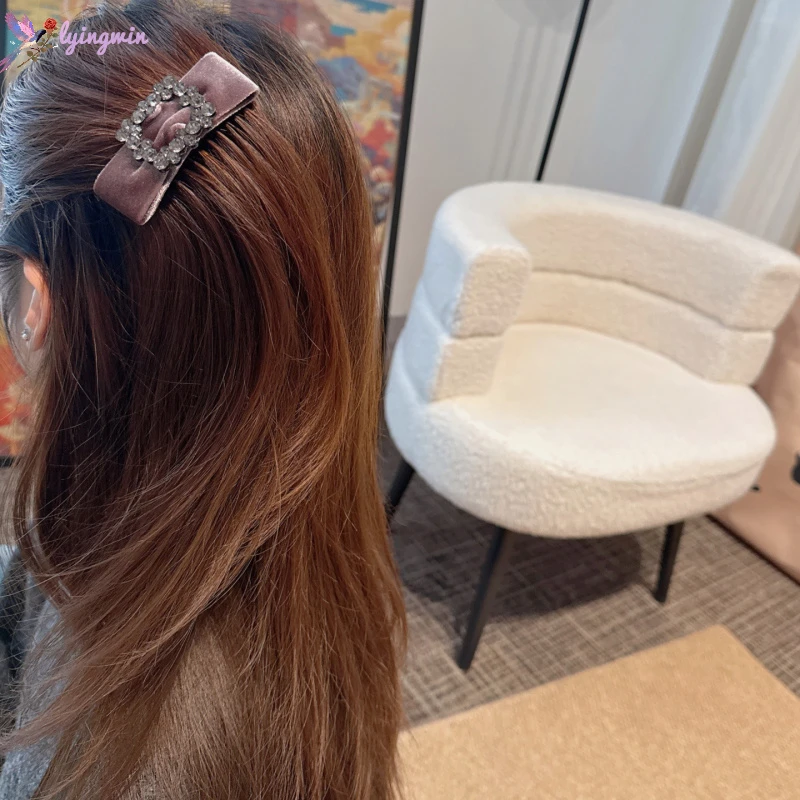 韩国轻奢优雅气质丝绒水钻倒插梳高级感方形水钻发梳刘海梳碎发夹