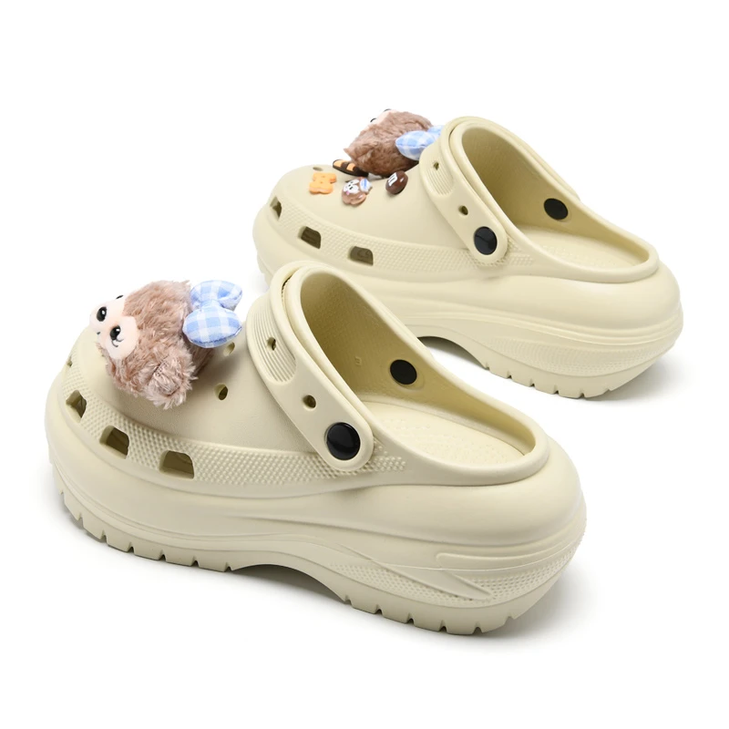 光轮洞洞鞋女夏季外穿2024新款松糕厚底增高防滑踩屎感沙滩凉拖鞋