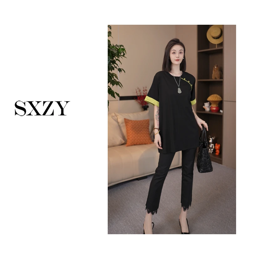 ‘SXZY’【雅竹】夏季新中式国风盘扣拼色气质短袖T恤