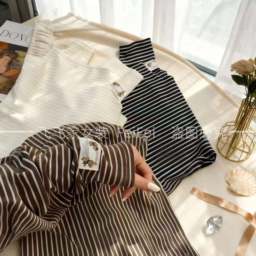 飞飞家~条纹慕斯绒小熊！！品牌订单~立领设计#上衣新款女Y8988