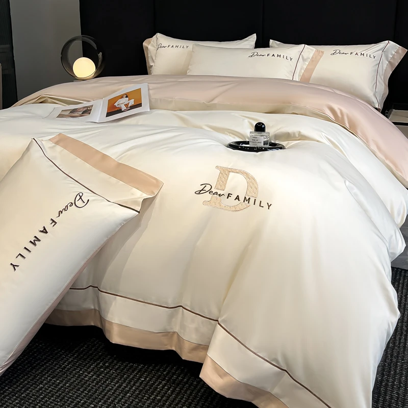 轻奢A类160支长绒棉床上四件套纯棉全棉高档主卧室被套简约