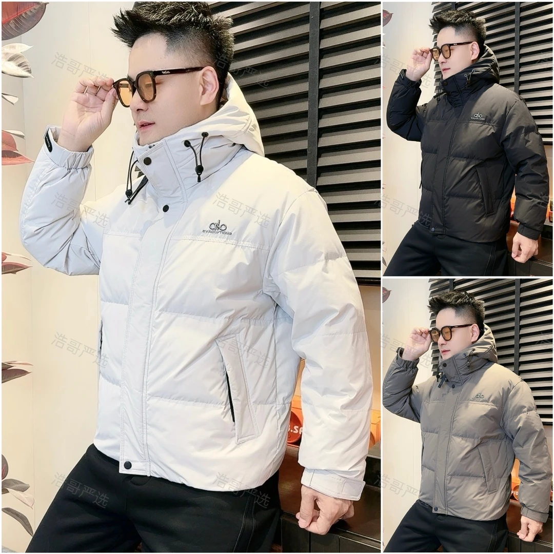 冬季白鸭绒加厚连帽刺绣标男士羽绒服冬季新款情侣保暖羽绒服3310