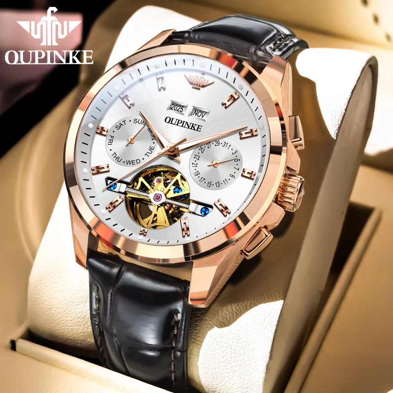 2025新款瑞士欧品客男士手表机械表全自动镂空皮表男表正品防水