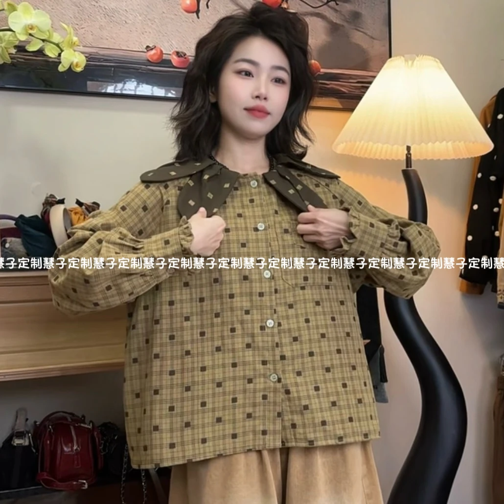 慧子 “春暖花开”自制2025年新款小众花瓣领波点元素长袖衬衫
