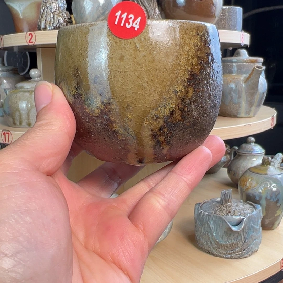 杯1134柴烧主人杯自然落灰釉微瑕