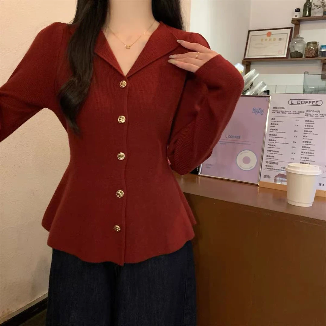 （冬日恋岛）大码女装胖MM秋冬新款减龄荷叶边下摆针织衫女时尚翻领