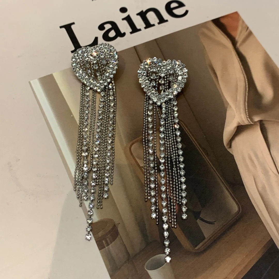 【果果家优选】合成锆石耳饰美丽加分闪耀精致爱心流苏时髦耳环