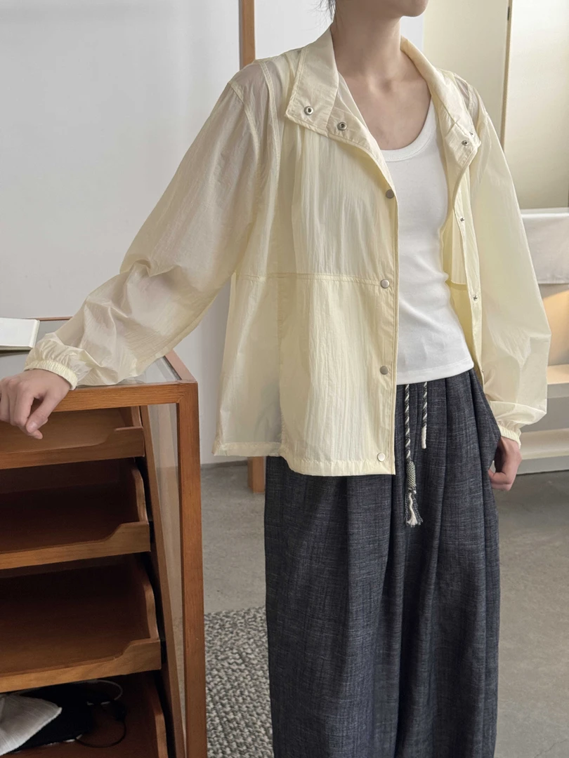 轻薄透气立领宽松防晒衫女韩系慵懒风亲肤柔软透气运动外套潮0899
