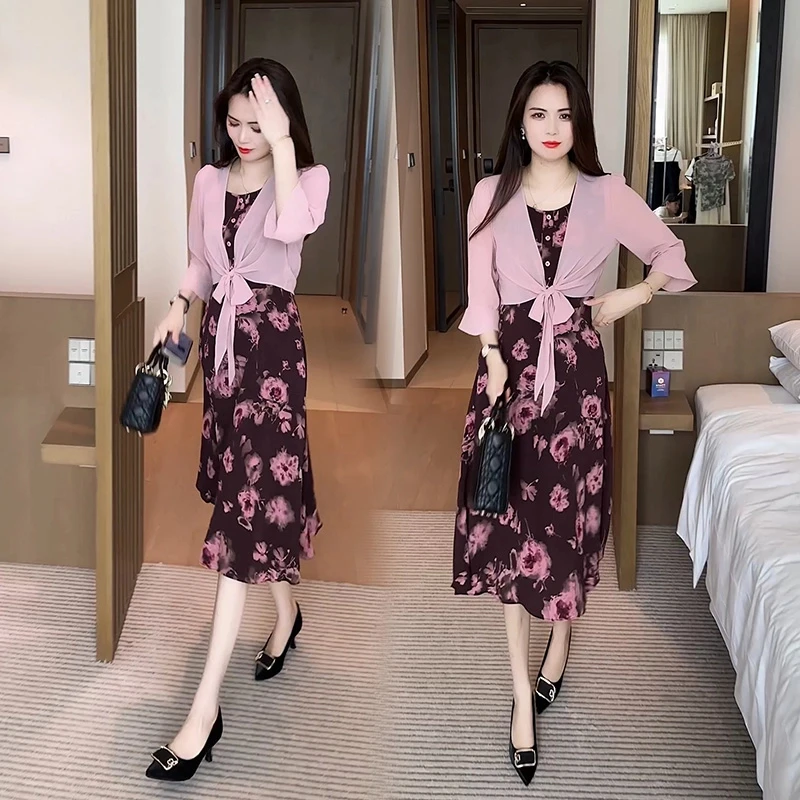防晒衫连衣裙套装女2025夏季新款洋气减龄碎花背心裙子外搭两件套