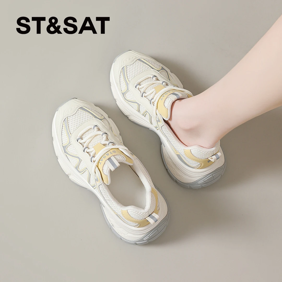 星期六老爹鞋女2025春秋季新款透气休闲运动鞋百搭厚底爆款小白鞋