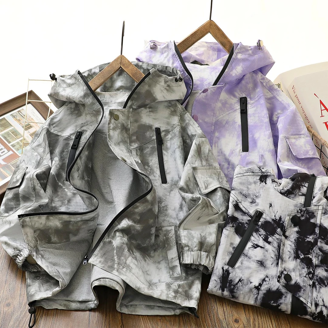 男童春季新款工装口袋迷彩连帽冲锋衣中大童儿童时尚外套6057