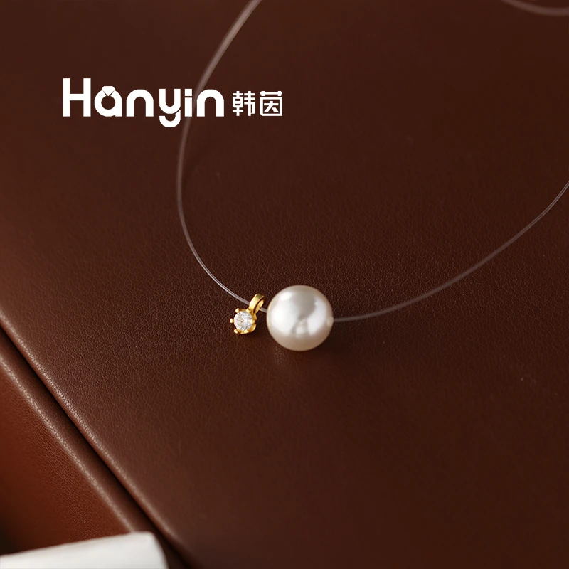 坠链均925银仿珍珠 施家650号10mm珠珠隐藏鱼线925银项链锁骨链