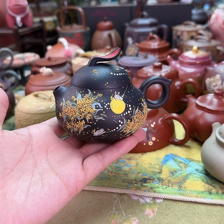 茶壶紫砂桂花黑兔