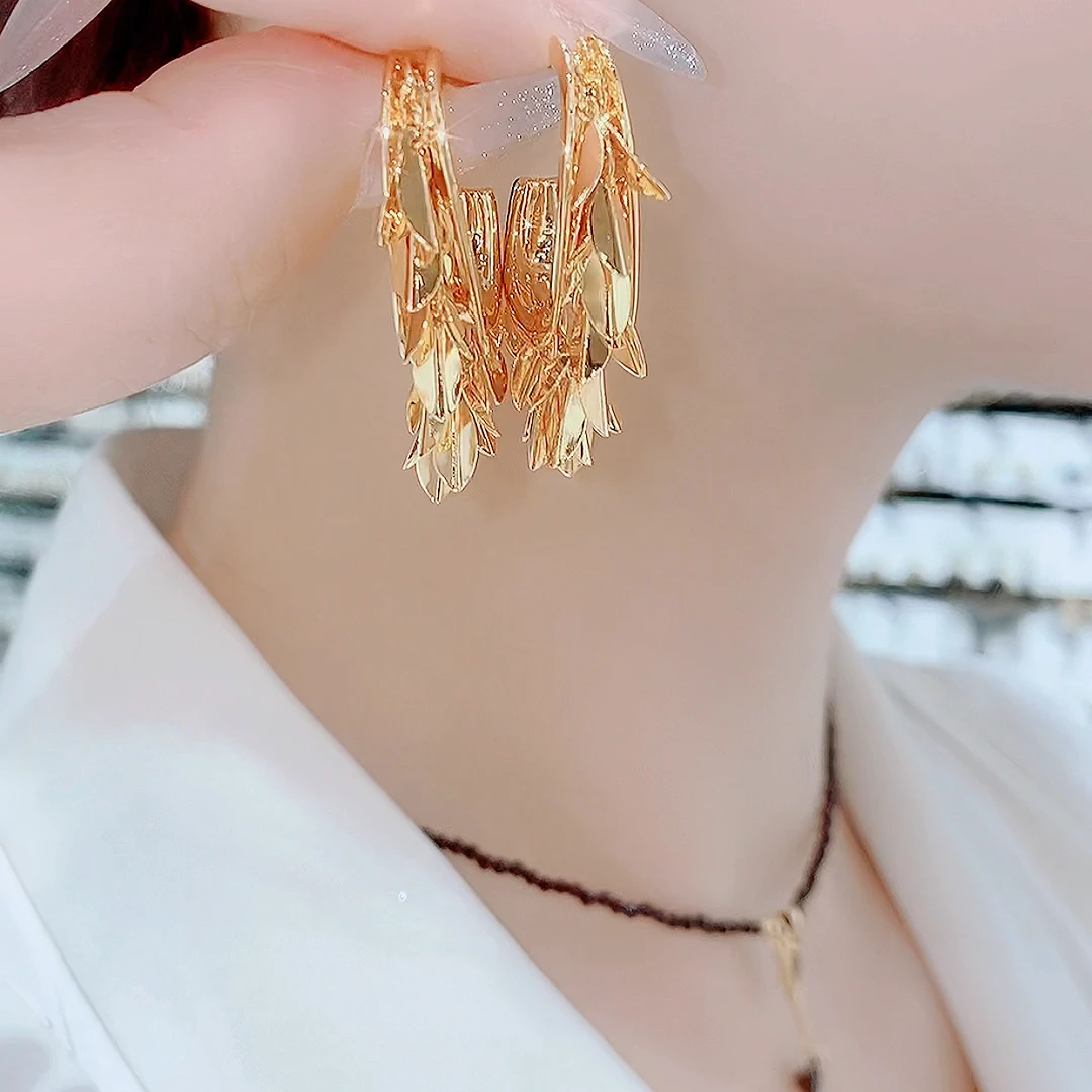 铜合金耳饰 646-显白S925银针精致优雅端庄时尚麦穗灵动耳环