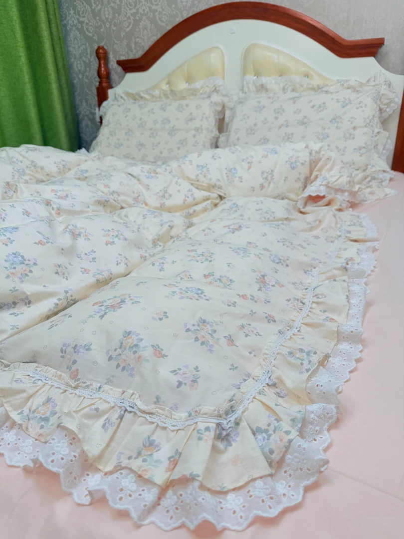 2025新款法式仙美三层花边四件套纯棉全棉公主风被套床单三件套女