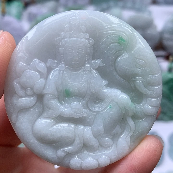 翡翠未镶嵌颈饰普贤菩萨卡厚8.8