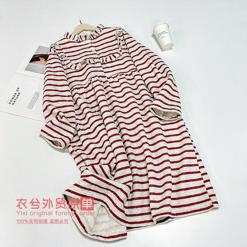 （衣兮甜美花边领连衣裙）日系横条纹宽松显瘦百搭长袖连衣裙Z