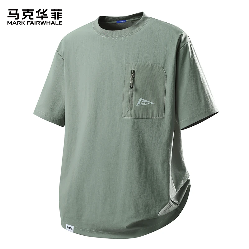 马克华菲夏季薄款冰丝短袖T恤男士2025新款宽松潮牌圆领运动体恤