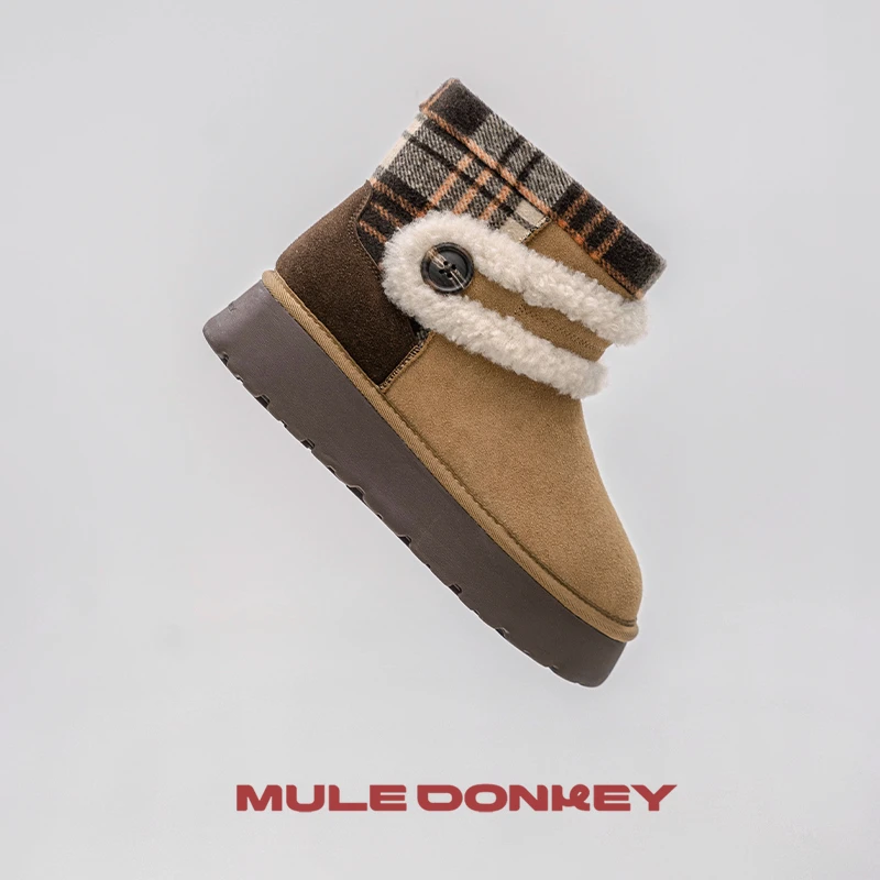 多嘴驴Donkey 雪地靴系列【格纹色】中低筒雪地靴冬天保暖厚底