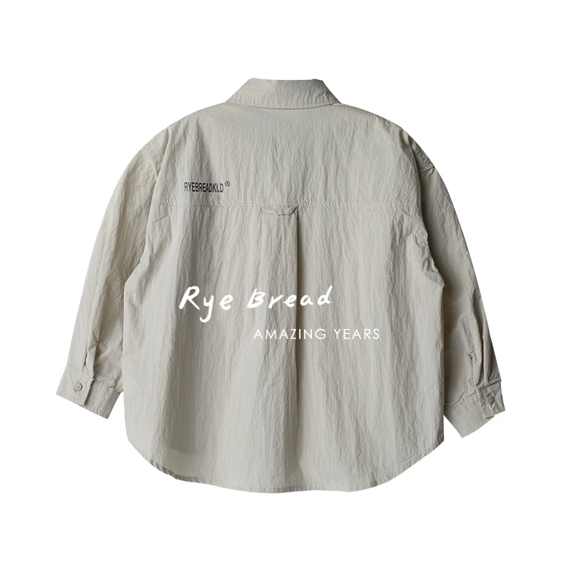ryebread/黑面包童装 韩版男中大童拼色字母印花休闲衬衫 5春