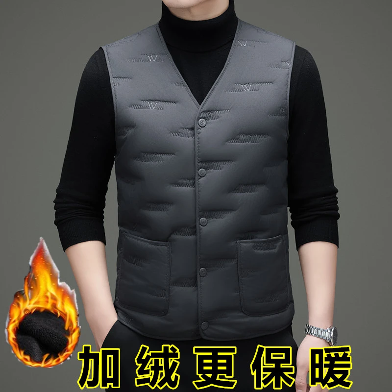 秋冬加绒男士马甲男冬季休闲商务背心坎肩加绒加厚时尚北极绒马夹