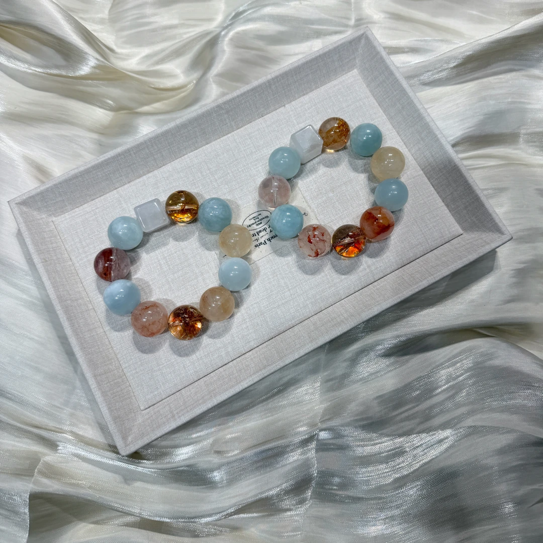 【海屿流金】天然胶花海蓝宝金箔大m设计款拍两单拍一单发单珠