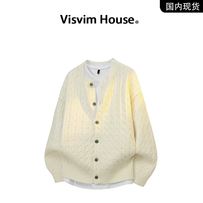 【品牌现货撤柜】VISVIM WINGS春秋新款复古麻花圆领开衫毛衣男女