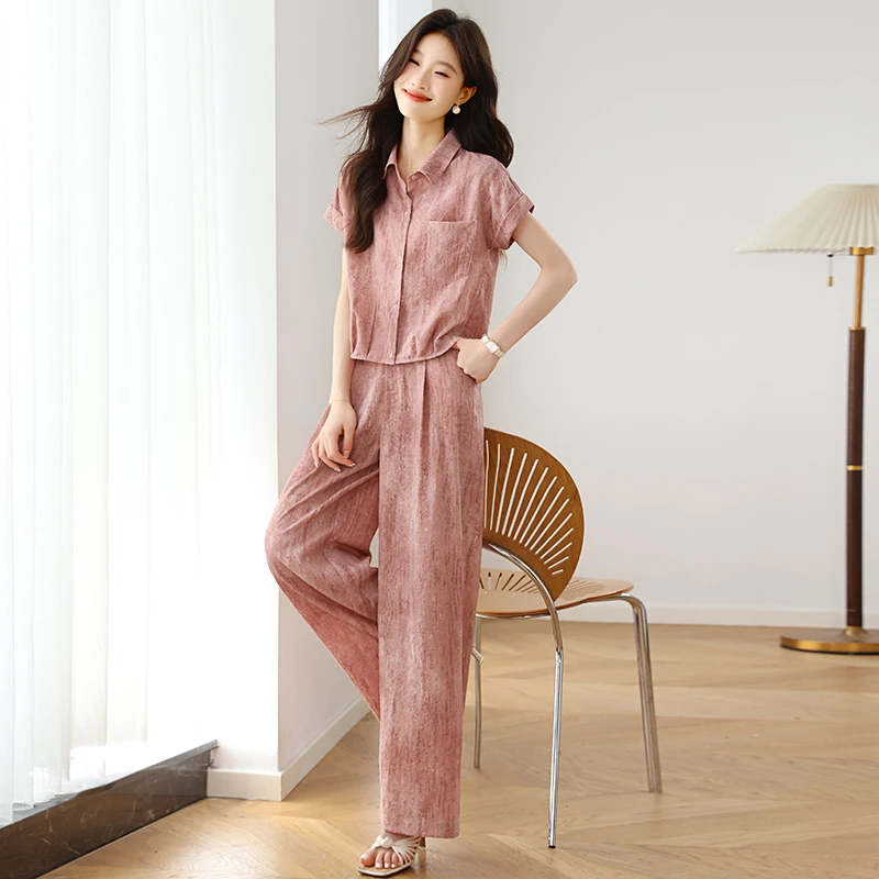 夏季女装套装2025新款洋气休闲装时髦名媛阔腿裤套装两件套宽松