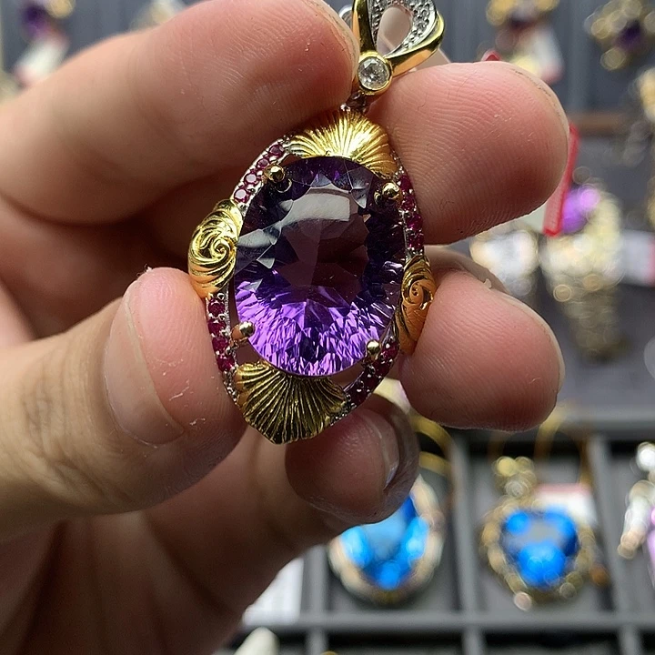吊坠(不含链)银S925镀金镶嵌水晶