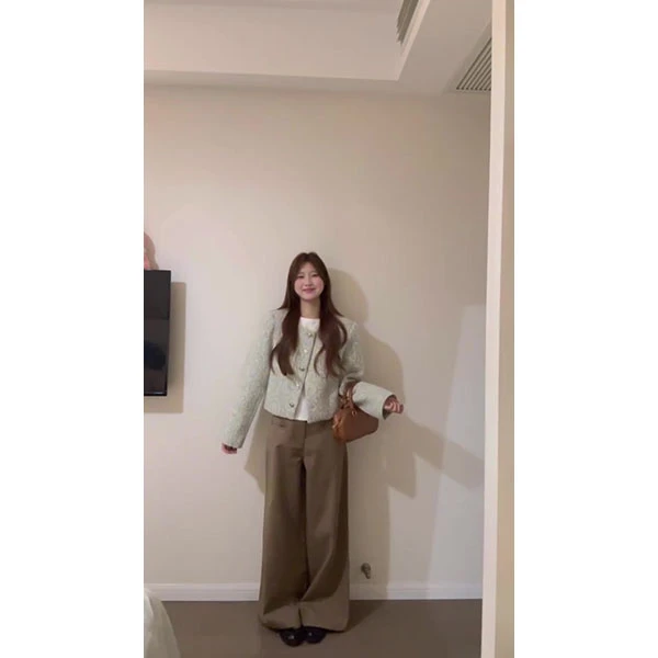 韩系复古小香风高级感外套女秋冬款气质时尚粗花呢上衣+裤子套装