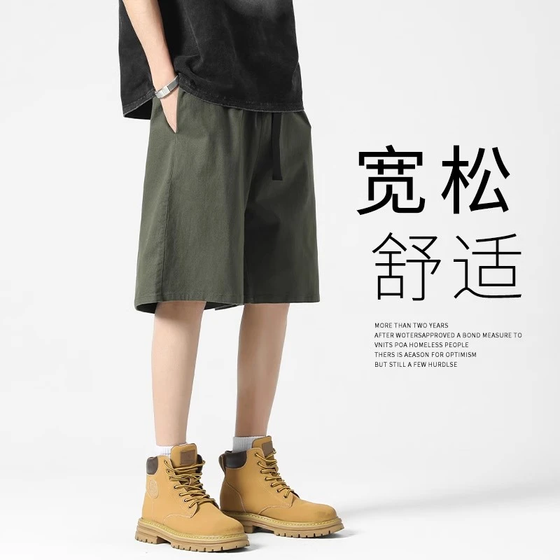 工装短裤男夏季新款纯棉休闲五分裤男士宽松中裤军绿色运动裤男款