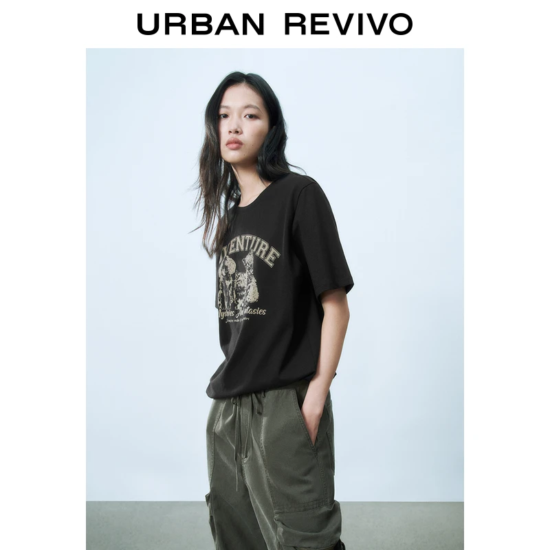 UR2025春季新款女装欧若风美式复古印花圆领短袖T恤UYY450081