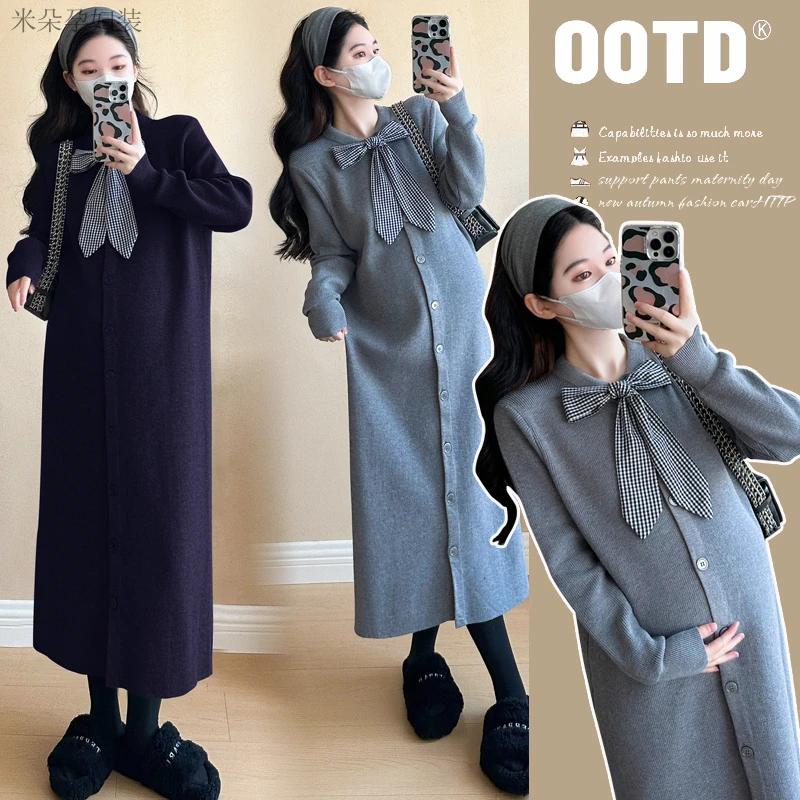 2025早秋新款针织孕妇装宽松显瘦时尚洋气减龄韩版长袖孕妇连衣裙