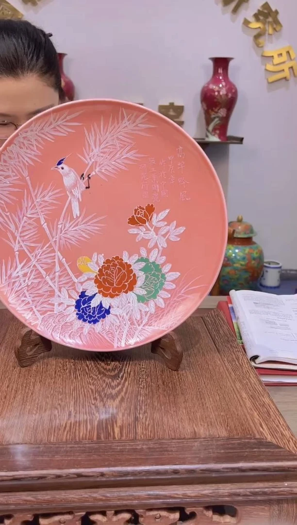【景德镇】高温陶瓷，桃红堆白盘子3