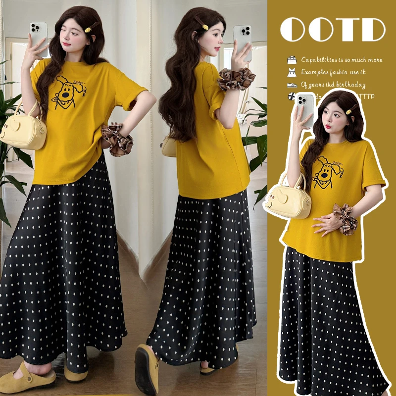 L161#6.5新品设计感宽松上衣波点半身裙孕妇套装