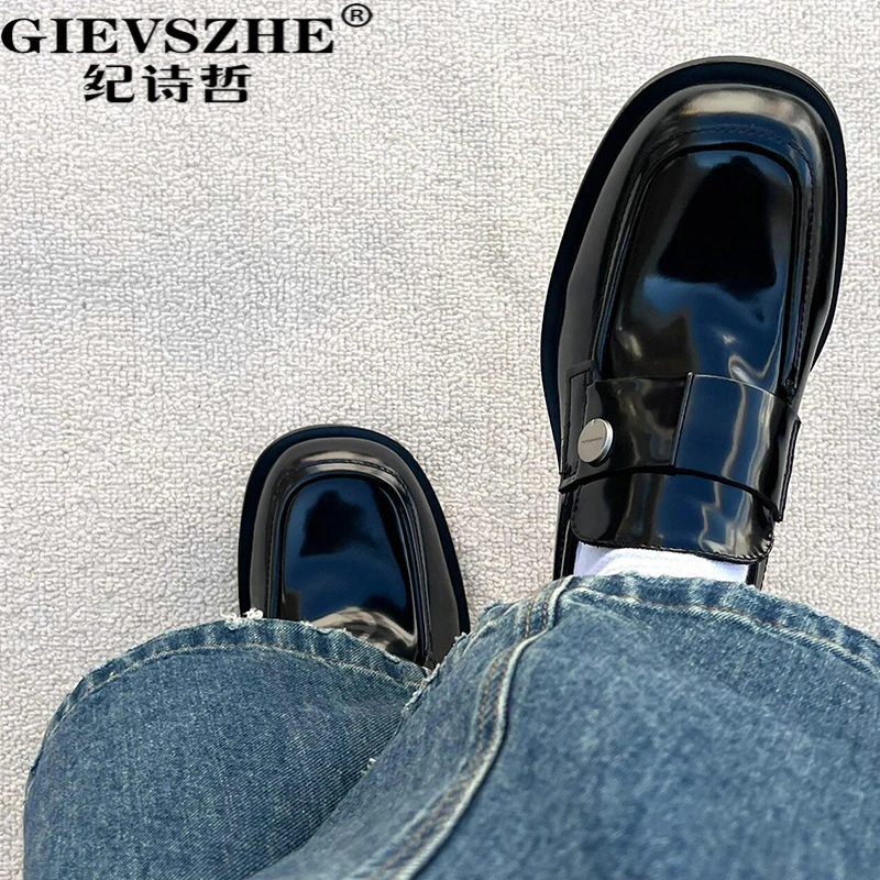 纪诗哲乐福鞋男商务正装英伦漆皮一脚蹬懒人鞋高英伦豹纹男乐福鞋