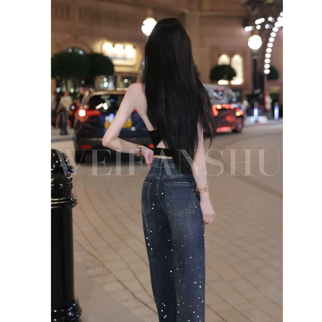 WEIFANSHU/魏凡舒【闪耀巴黎】早秋新款设计感时尚百搭爆闪牛仔裤