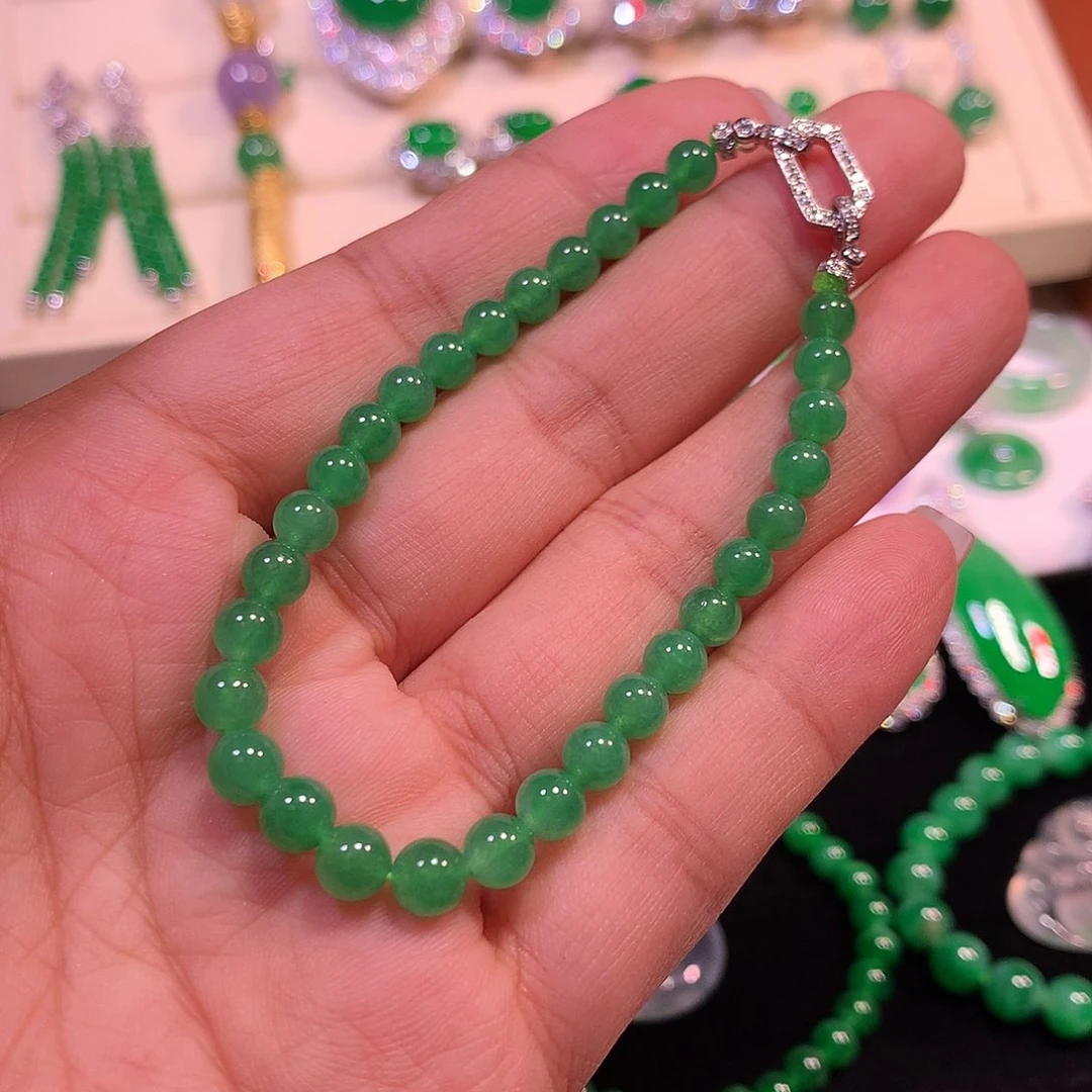 18K金镶嵌手链翡翠缅甸翡翠手链18k镶嵌