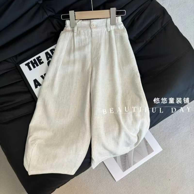 素麻呼吸 女童春夏长裤百搭女宝宝舒爽阔腿裤垂感显瘦休闲长裤