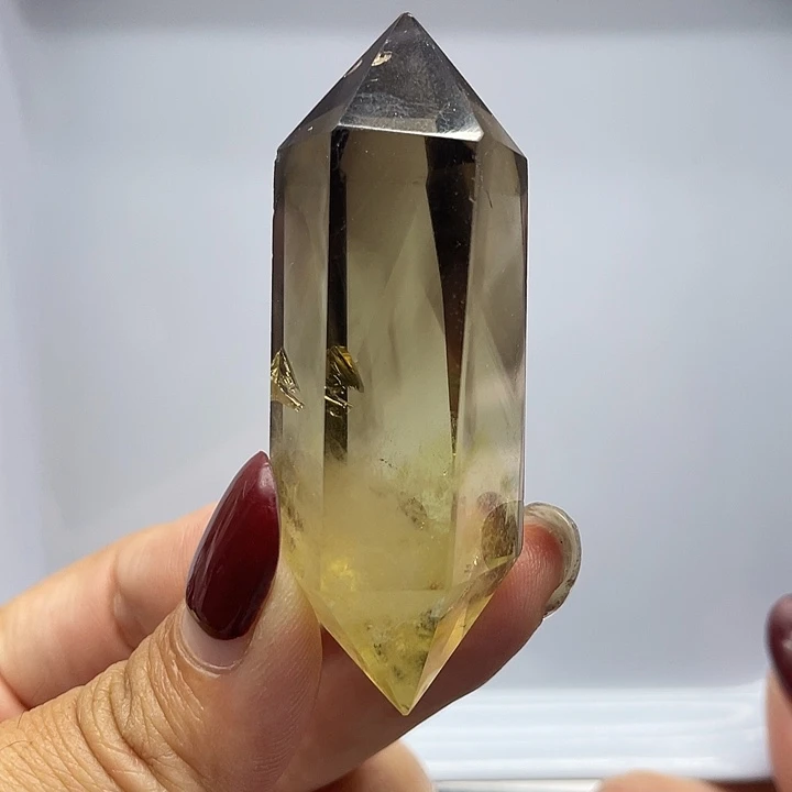 未镶嵌珠宝半成品水晶12茶黄水晶双尖高6.4宽2.3